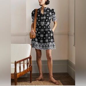 Boden Black Embroidered Puff Sleeve Broderie Dress sz US 10R